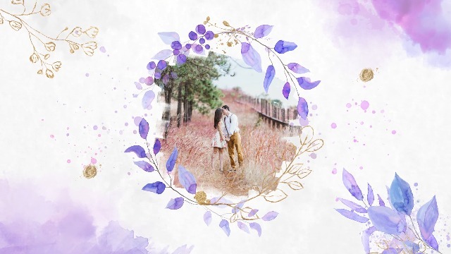 紫色花卉设计浪漫婚礼电子相册场景6预览图