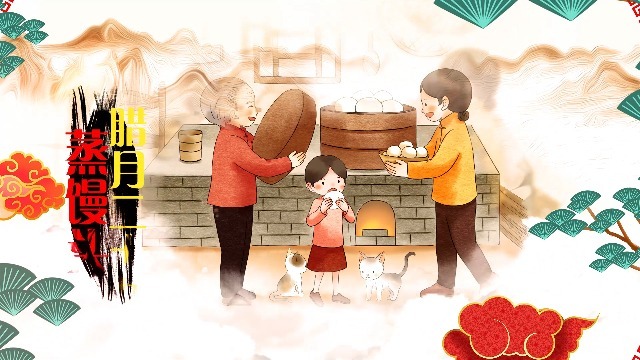 水墨风中国新年年俗风俗插画展示场景4预览图
